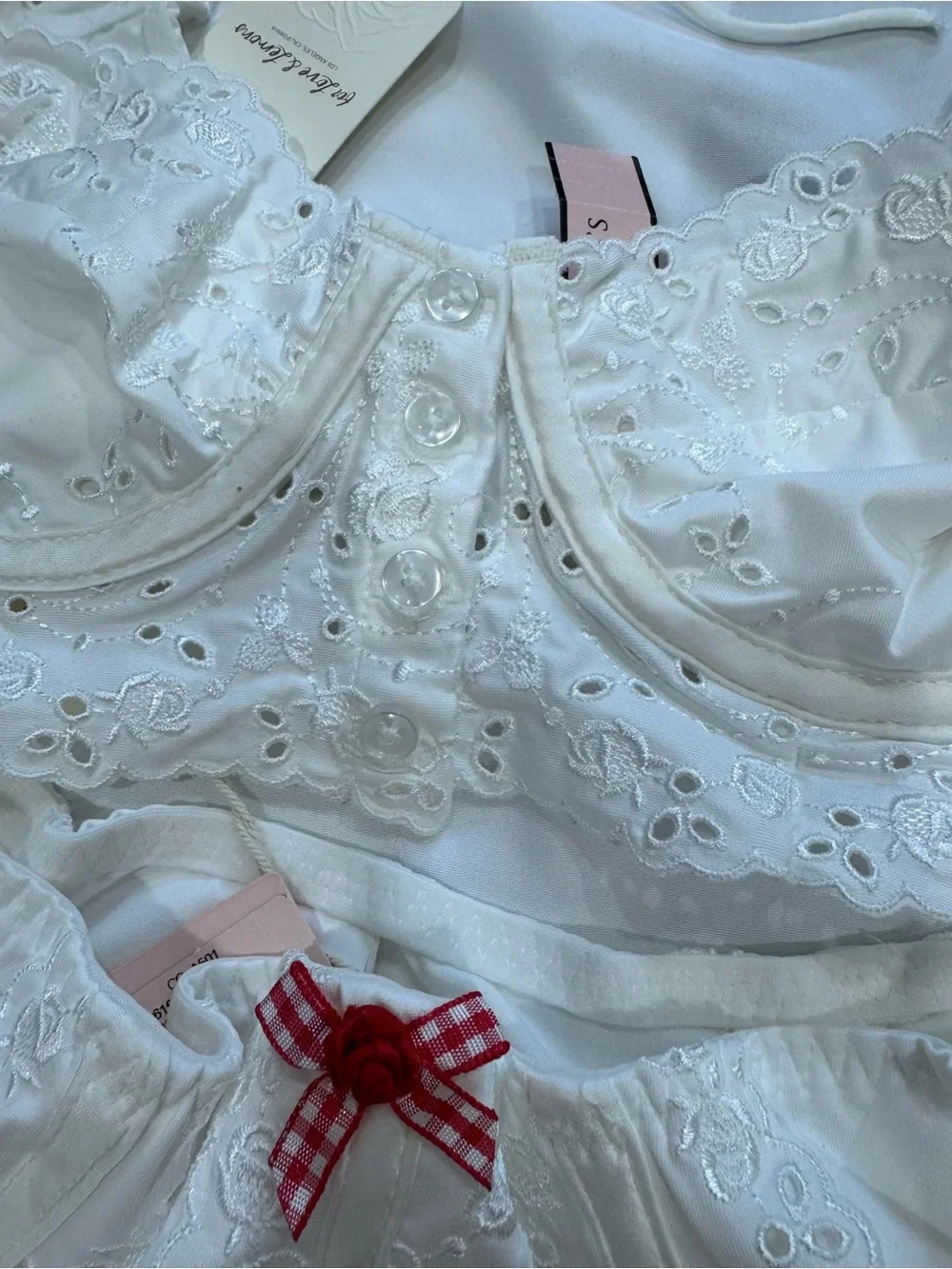 For Love & Lemons SET White Eyelet Martha Bra and High-Waist Corset Bloomer - S